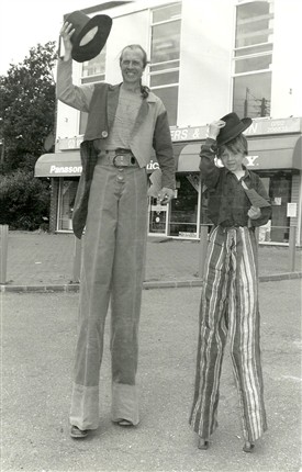 Photo:Hockley Centenary Fun Day - Doc Spinoff and son Fred, age 7, stiltwalking