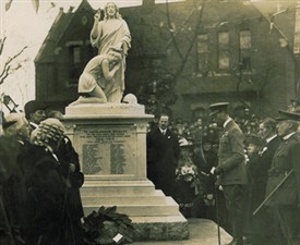 Photo:The unveiling of the St Michael's War Memorial, St Leonards Road, Poplar (A R Adams to the immediate right of the memorial)